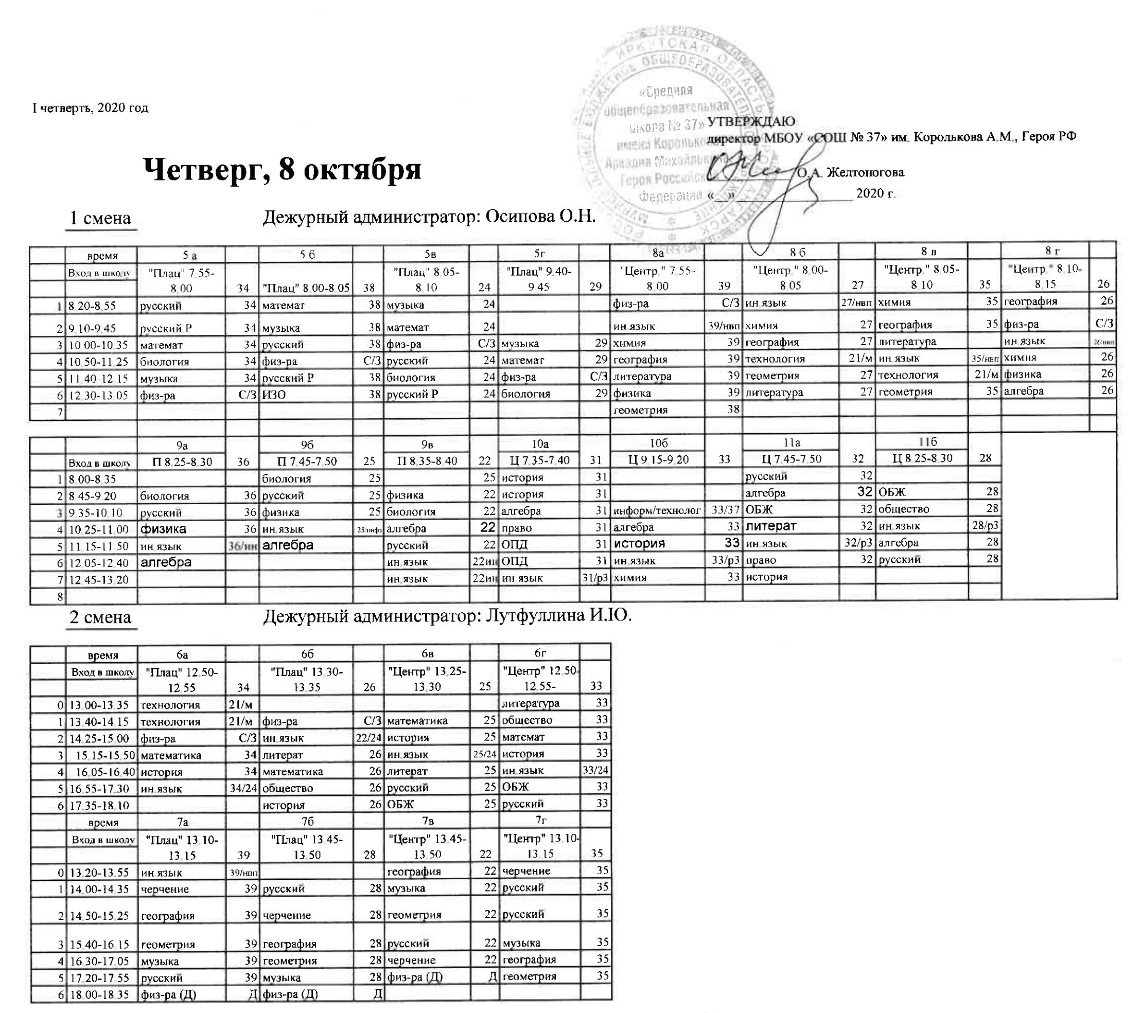 Расписание уроков. Расписание старших классов в четверг. В расписании 9 класса на четверг должно быть 7 предметов. 8 четвергов на неделю