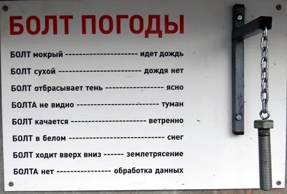 Песня болт положи на стеллажи. Болт погоды. Метеорологический болт. Болт определения погоды. Прогноз погоды по болту.