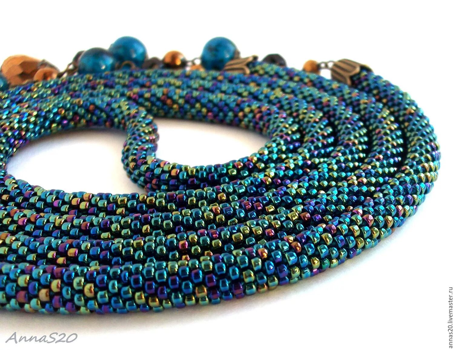 Плетеные браслеты из бисера. Райтон лариат. Колье из стекляруса. Лариат из японского бисера. Бисерный жгут.