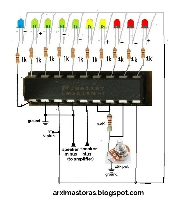 Светодиодный индикатор на lm3915. Индикатор громкости lm3914. Индикатор уровня звукового сигнала на lm3915. Светодиодный индикатор напряжения lm3914.