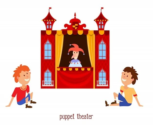 Театр кукол иллюстрации. Театр дети вектор. Кукольный театр рисунок. Дети в театре мультяшные.