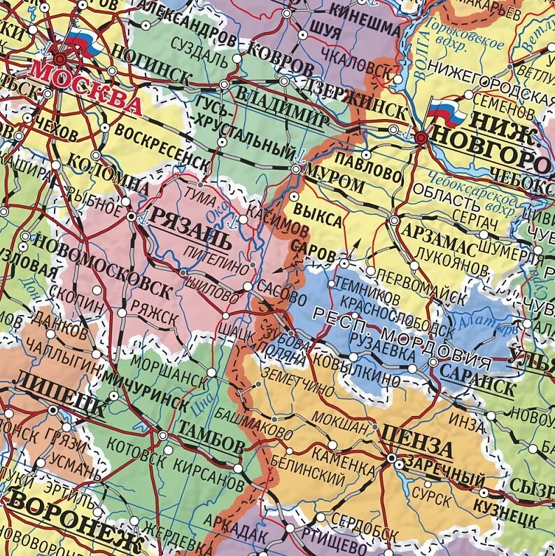 Карта центральной России. Подробная карта центральной России. Карта России с городами. Средняя полоса России на карте.