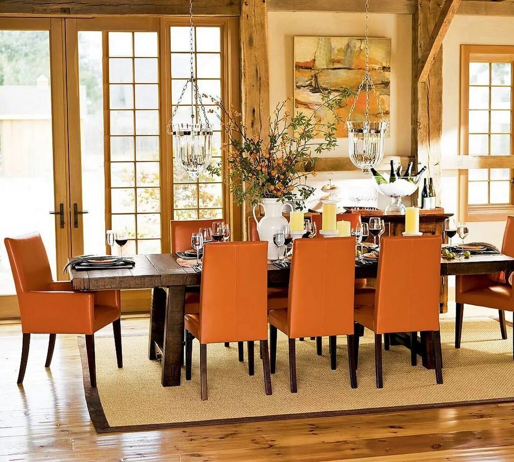 Living dining. Столовые интерьер. Оранжевые стулья в интерьере. Интерьер столовой комнаты. Обеденный стол в частном доме.