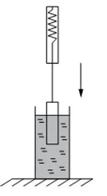 В стакан опустить груз. Груз подвешен к динамометру опускают в стакан с водой. Груз подвесили к динамометру, опустили в воду. Груз подвешенный к динамометру равномерно опускают в сосуд с водой. Груз подвешенный к термометру и опущенный в стакан.