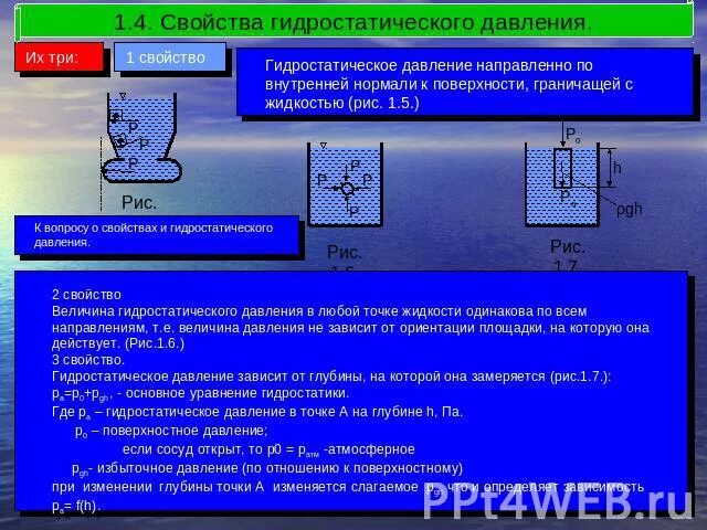 Свойства гидростатического давления жидкости. Свойства гидравлического давления. 2 Свойство гидростатического давления. Гидростатическое давление свойства гидростатического давления.