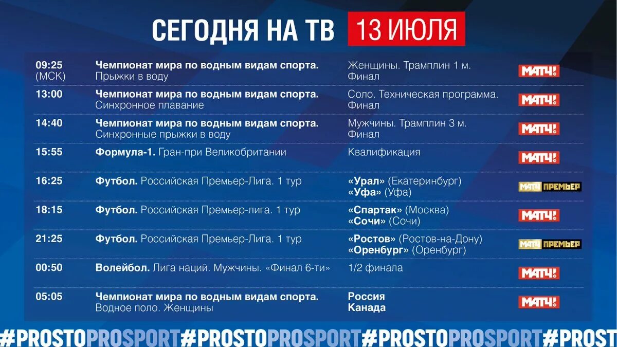 Расписание телепрограмм матч