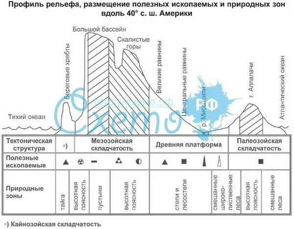 Закономерности размещения форм рельефа. Профиль северной америки по 40 градусу с.ш. профиль рельефа северной америки по 40. профиль рельефа материка северная америка. профили рельефа материков.