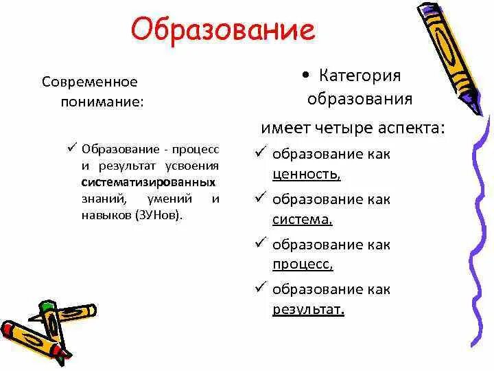 Категория образования и система. Категории образования. Образование как процесс и результат усвоения знаний умений и навыков. Категории образования процесс. Аспекты образование как процесс.