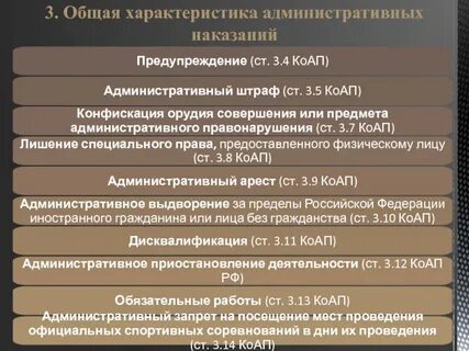 Общая характеристика системы наказаний