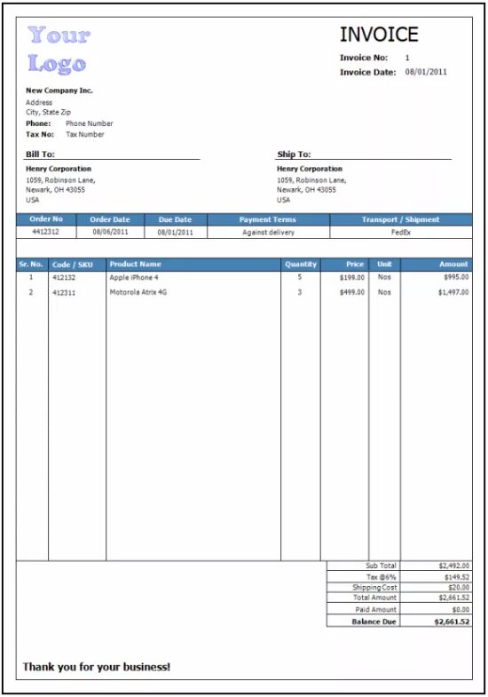 Invoice to me