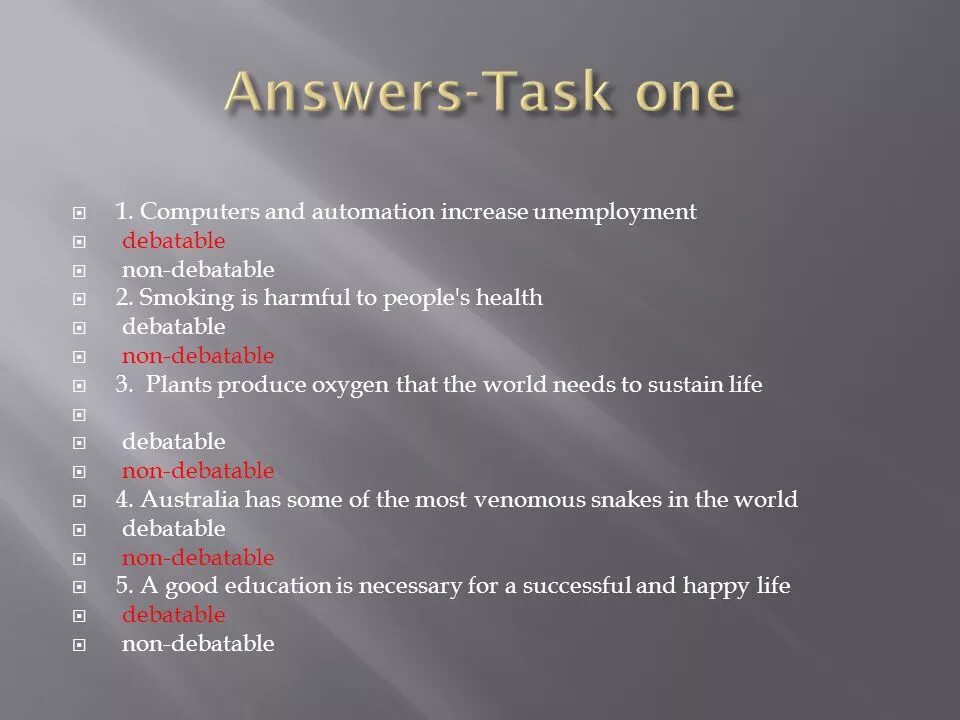 Task answer the questions