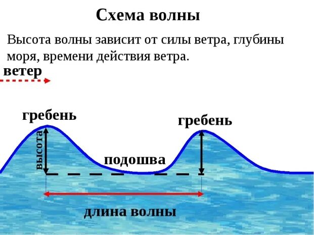 Движение волн. Высота волны. Строение волны. Строение волны схема. Элементы ветровых волн.