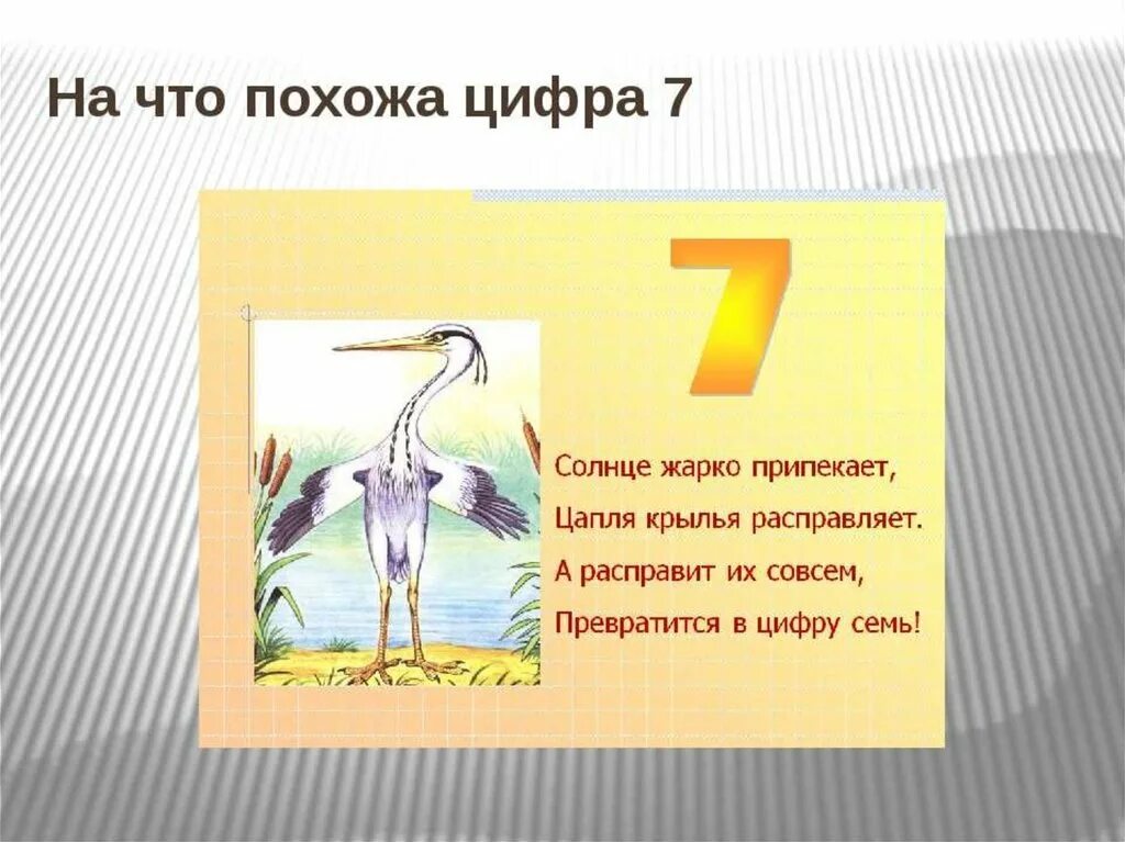 На что похожа цифра 7. Цапля похожа на цифру 7. На что похожа цифра 1. На что похожа цифра 7 в картинках.