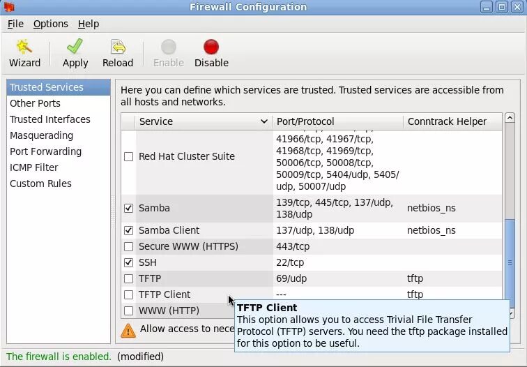 Firewall enabled. Firewall интерфейс. firewall-config. firewall configuration. system-config-firewall.