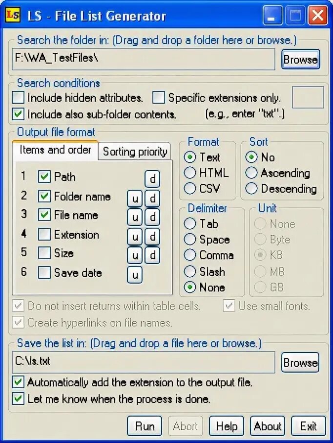 Generate list. Генератор списков. filelist. c# list generator. generate file list from folders.