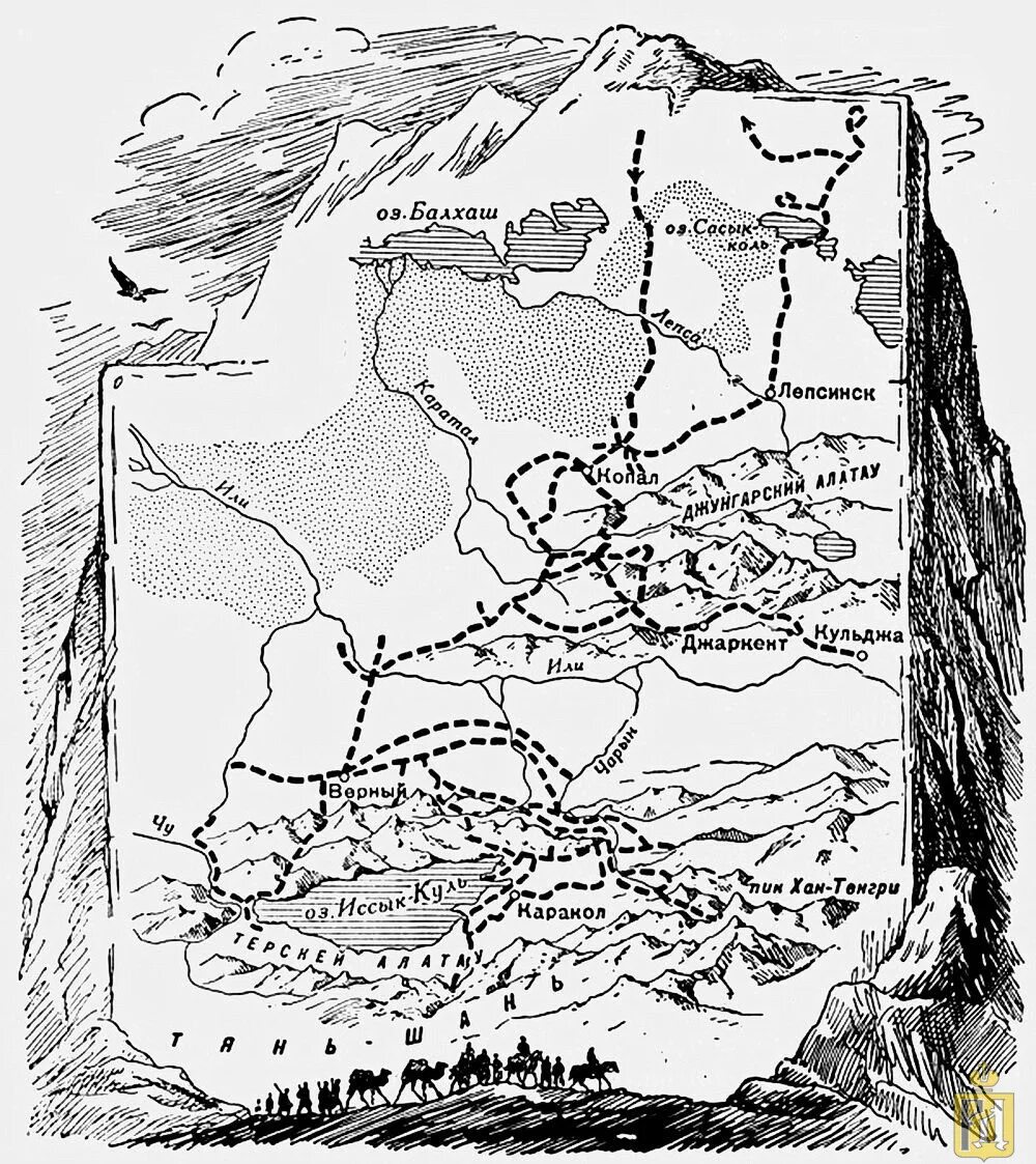 Маршрут экспедиции Семенов тян Шанский. Семенов Тянь Шанский карта путешествия.