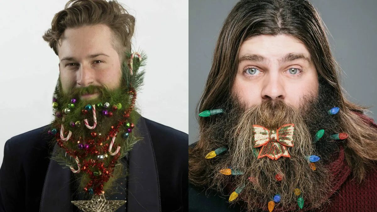 Новогодние украшения для бороды. Украшенная борода. Новогодняя борода. Тенденции с бородой. Борода украшает