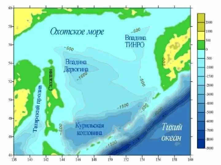 Рельеф дна Охотского моря. Карта глубин Охотского моря. Максимальная глубина Охотского моря на карте. Глубина Охотского моря.