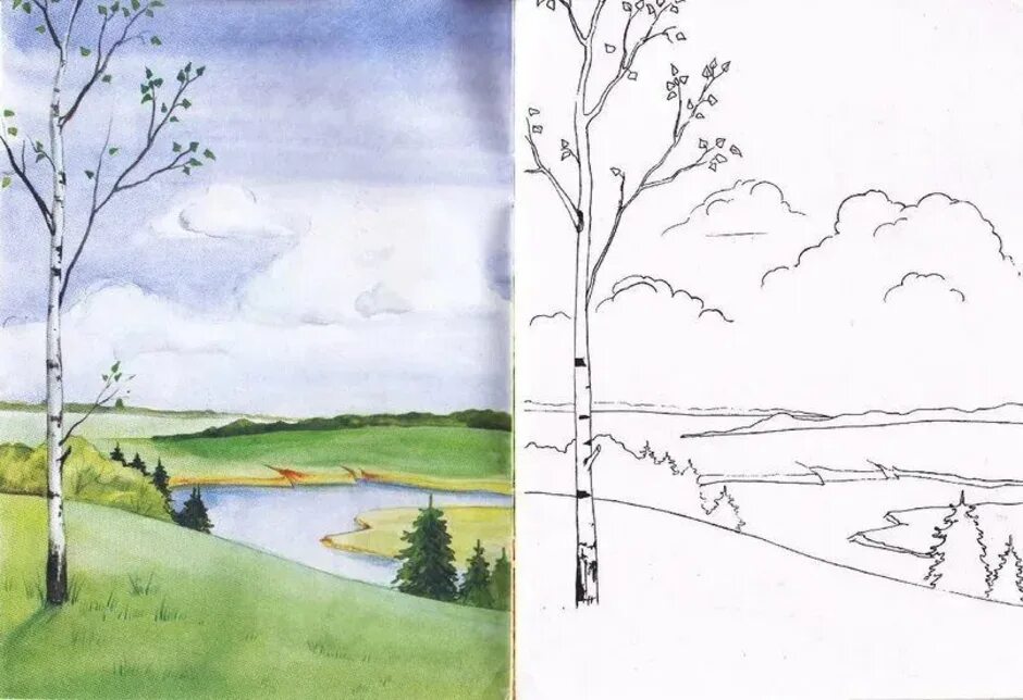 Пейзаж карандашом. Пейзаж рисунок карандашом. Рисование весеннего пейзажа. Весенний пейзаж рисунок ка.