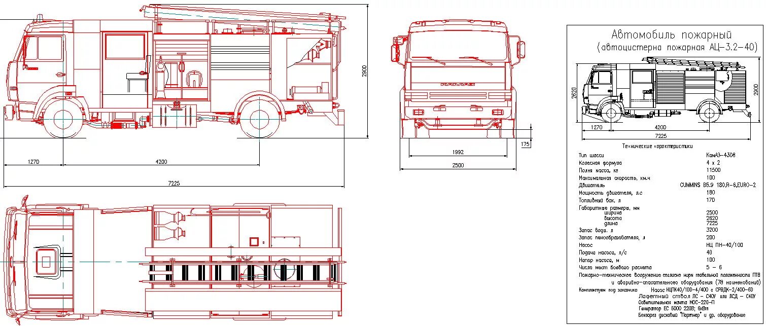 КАМАЗ 4320 чертеж сбоку. Пожарный КАМАЗ 4308 схема. Габариты пожарного автомобиля КАМАЗ. АЦ 2 0 40 КАМАЗ 4308 чертеж.
