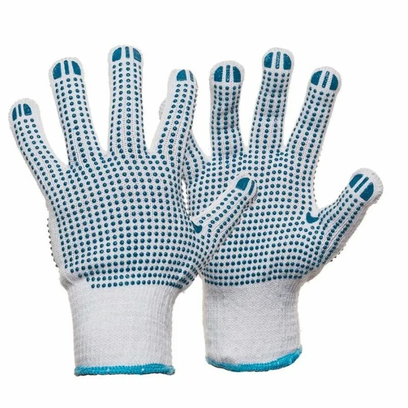 Перчатки нейлон с пвх точка 113305. Перчатки защитные трикотажные с пвх точка 5 нитей 52г 10 класс 300 пар/уп. Полимер. Перчатки тканевые. Матерчатые перчатки.