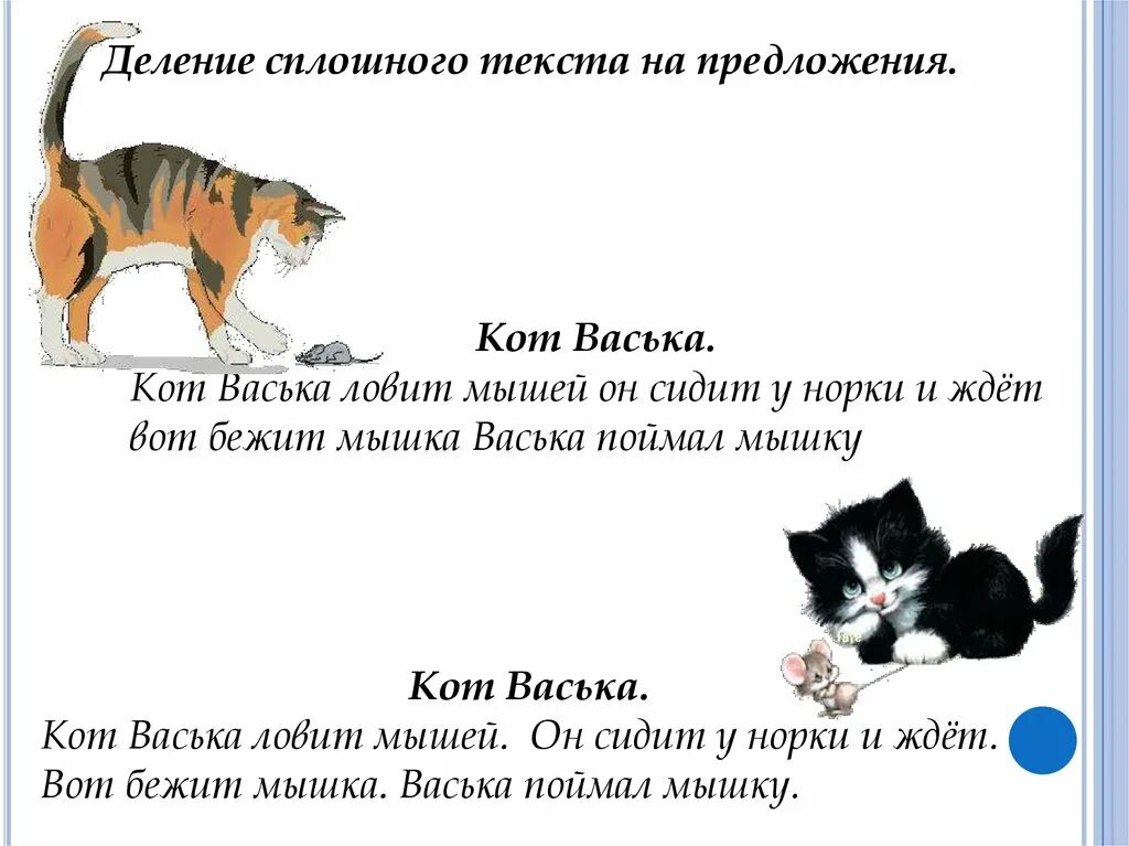 Предложение слово мышь. Текст про кота. Предложение со словом кот. Предложение про котика. Текст про кота 1 класс.