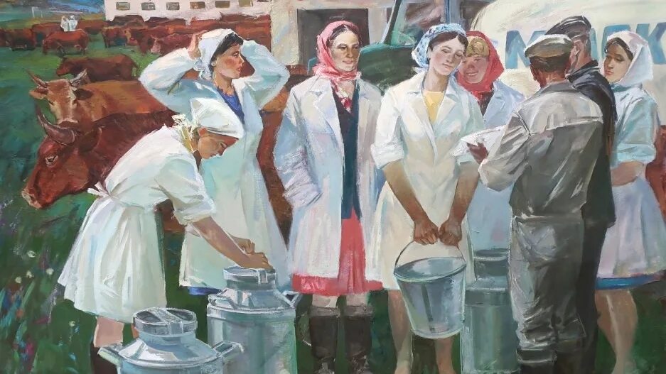 У доярки есть 2 пустых. Виктор иванович зарецкий доярки. доярка живопись. доярка картина. колхозница доярка живопись.