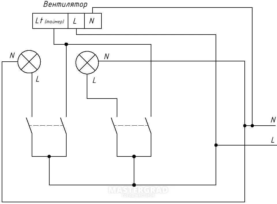 Схема включения вытяжного вентилятора. Схема подключения вытяжного вентилятора с таймером отключения. Схема включения вентилятора выключателем. Схема подключения вентилятора через двухклавишный выключатель. Как подключить вентилятор к выключателю