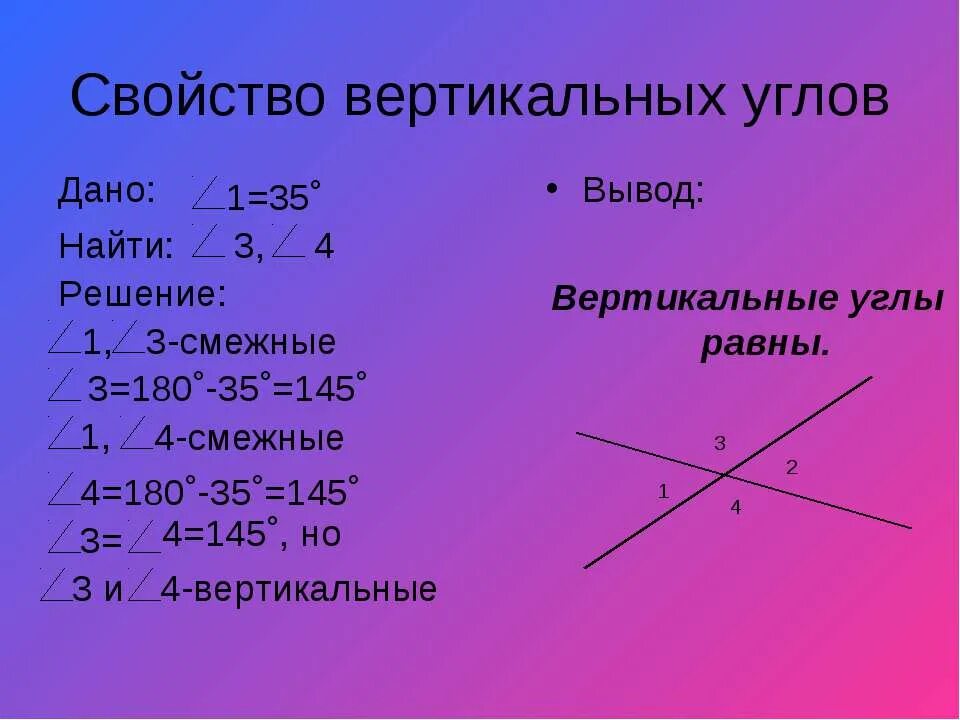 Вертикальные углы. Смежные и вертикальные углы. Свойство вертикальных угл. Свойства вертикальных углов.