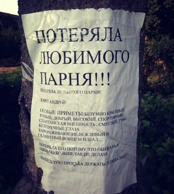Потерял любимую девушку объявление. Потерял девушку зовут. Объявление пропала любимая девушка. Весёлые объявления в подъездах. Потерял любимую девушку.