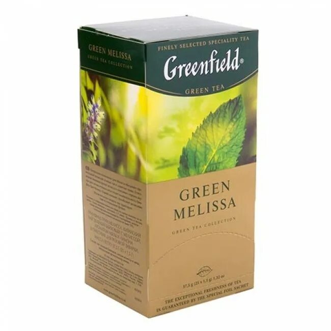 Зеленый чай гринфилд в пакетиках. Чай Greenfield Green Melissa. Чай Гринфилд с мелиссой.
