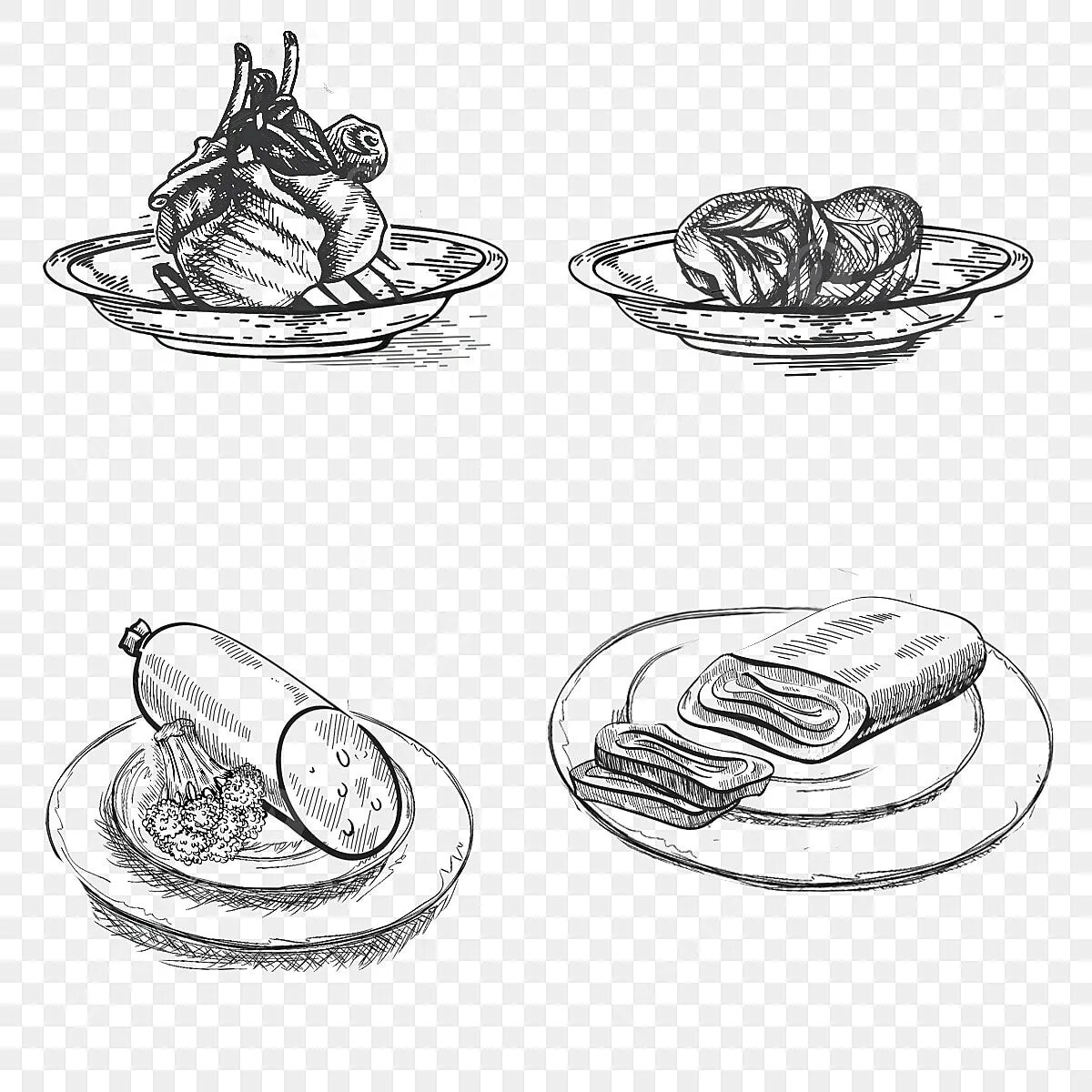 Скетч вектор. Эскизы блюд. закуски вектор. эскиз закуска. мясные блюда скетч.