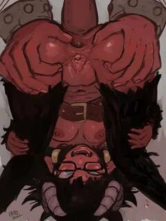 crab (artist), anus, ass, ass grab, demon girl, glasses, pussy, red skin, s...
