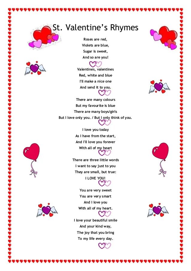 St Valentine's Day poems. Saint Valentine's Day poems. Valentine s wordwall