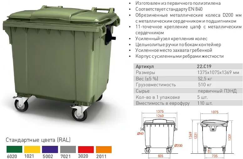 Емкость для сбора бытовых отходов. Пластиковый евроконтейнер ТБО 1100л. Габариты контейнера 1100л. Бак 1100л мусорный 1100 габарит. Мусорный контейнер 1100 л габариты.