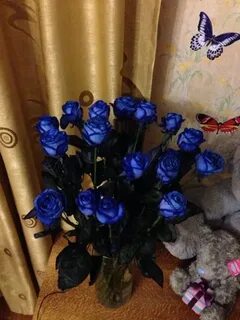 Синие розы в вазе