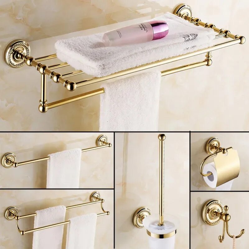 Аксессуары для ванной. Аксессуары в ванную комнату. Полочка для ванной в золоте. Аксессуары для туалетной комнаты.