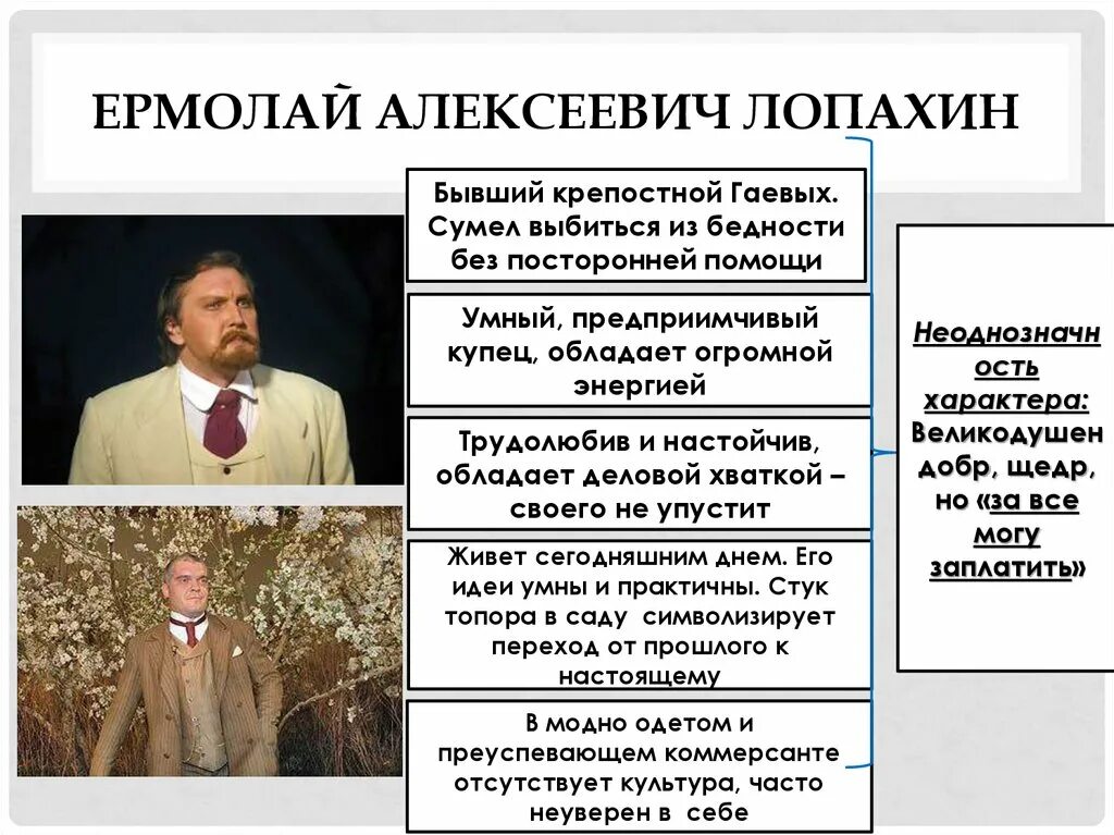 Почему лопахин покупает вишневый сад. Вишнёвый сад Чехов Лопахин. Лопахин вишневый сад характеристика.