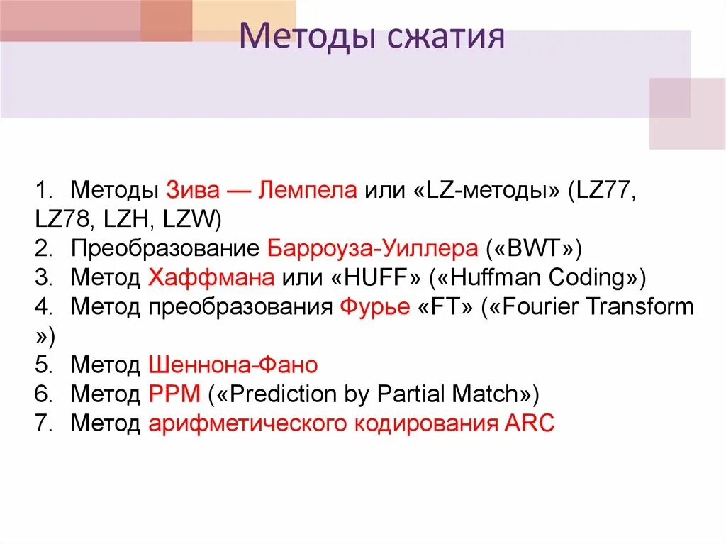 Алгоритмы сжатия информации. Методы сжатия. Алгоритмы сжатия способы. Методы сжатия данных. Методы Лемпела-Зива.