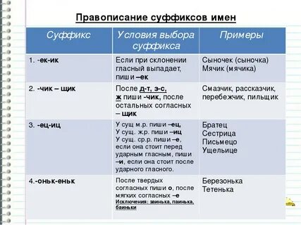 Правописание суффиксов в 5 классе