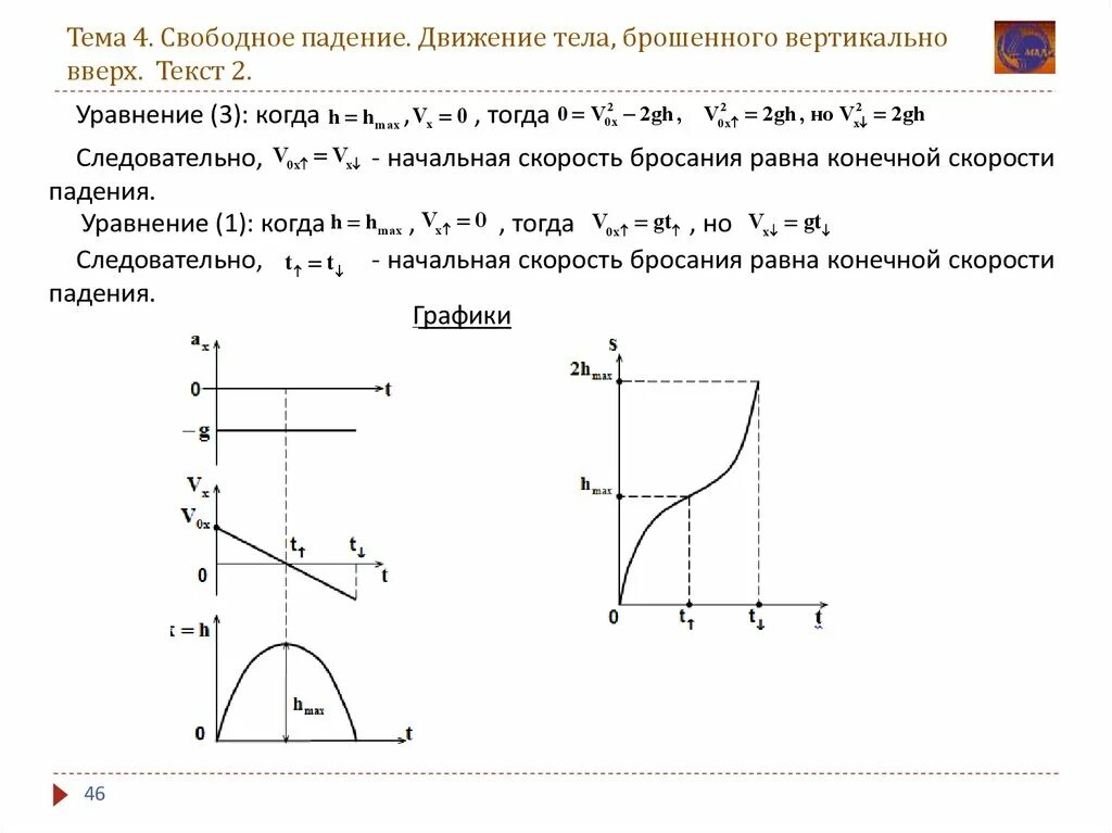 Модуля скорости тела брошенного вертикально вверх