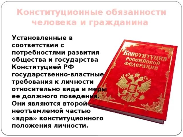 Основные обязанности по конституции рф. Конституционные обязанности гражданина РФ. Конституционные обязанности человека и гражданина. Конституционные обязанности гра. Обязанности человека и гражданина в Конституции РФ.