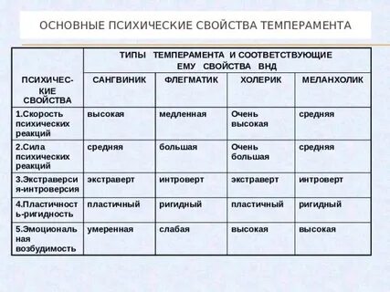 Свойства темперамента физиологическая основа темперамента