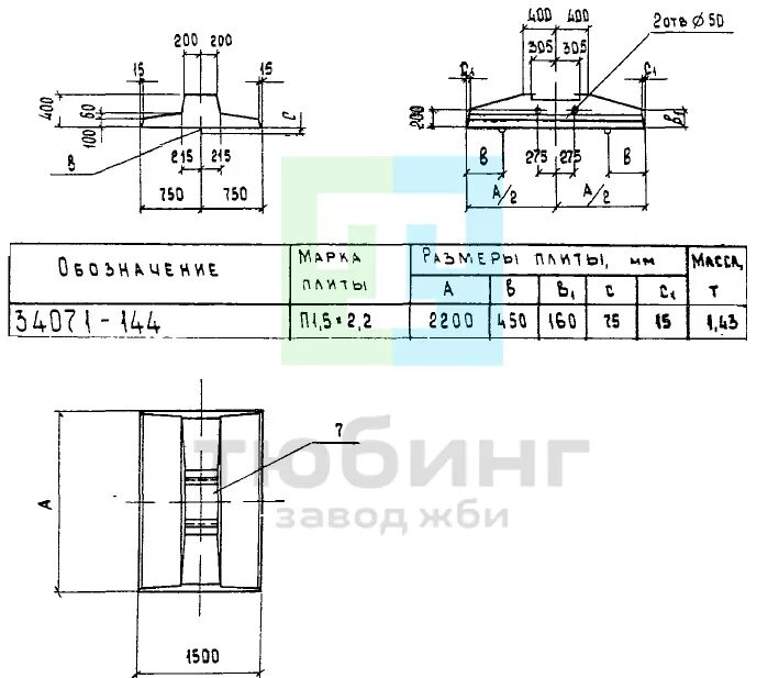 Плита п1,5х1,5. Опора 3.407.1-144.1 030000. П 1.1 5