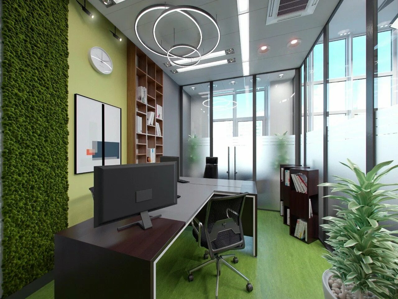 "Зеленый офис. ECOGREENOFFICE".. Интерьер офиса. Современный офис интерьер. Красивый офис.