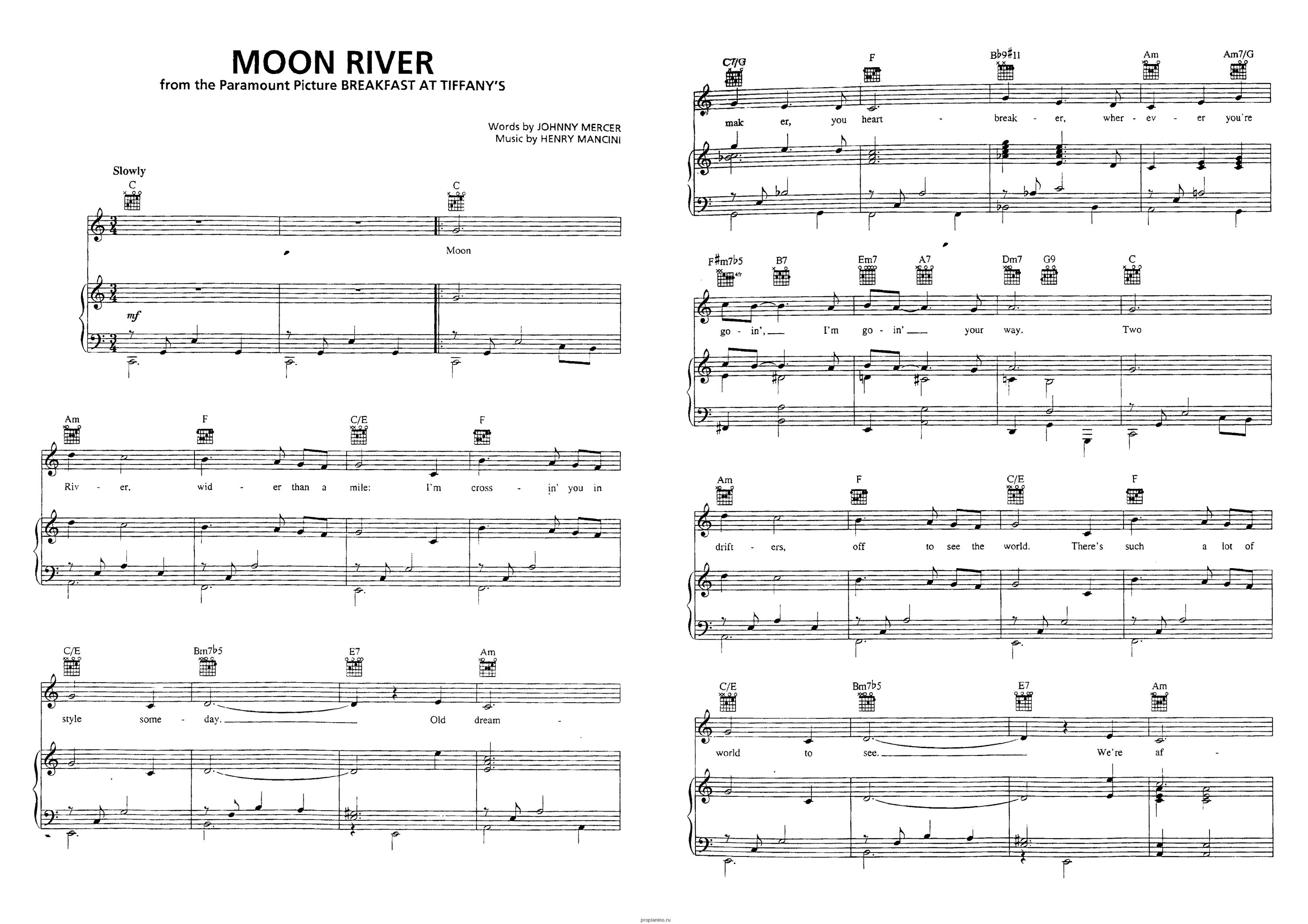 Мун ривер песня. Moon River Ноты для пианино. Лунная река Ноты для голоса и фортепиано. Манчини Лунная река Ноты для фортепиано.