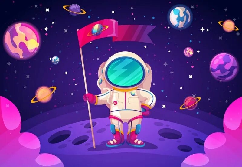Детям о космосе. Космос мультяшный. Космос для дошкольников. Космонавт на планете для детей.