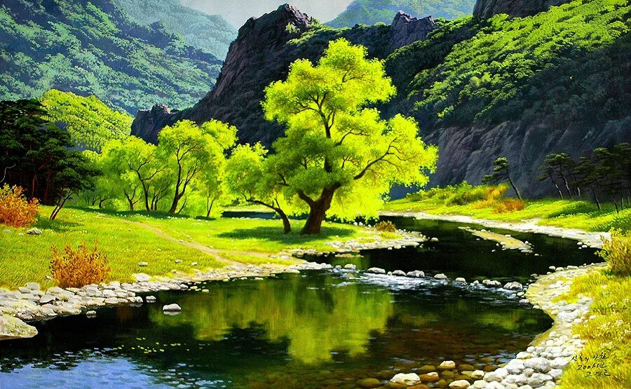 Рисунки природы. Картина природа. Живописные пейзажи природы. Красивые пейзажи живопись. Живопись корейских художников-пейзажи.