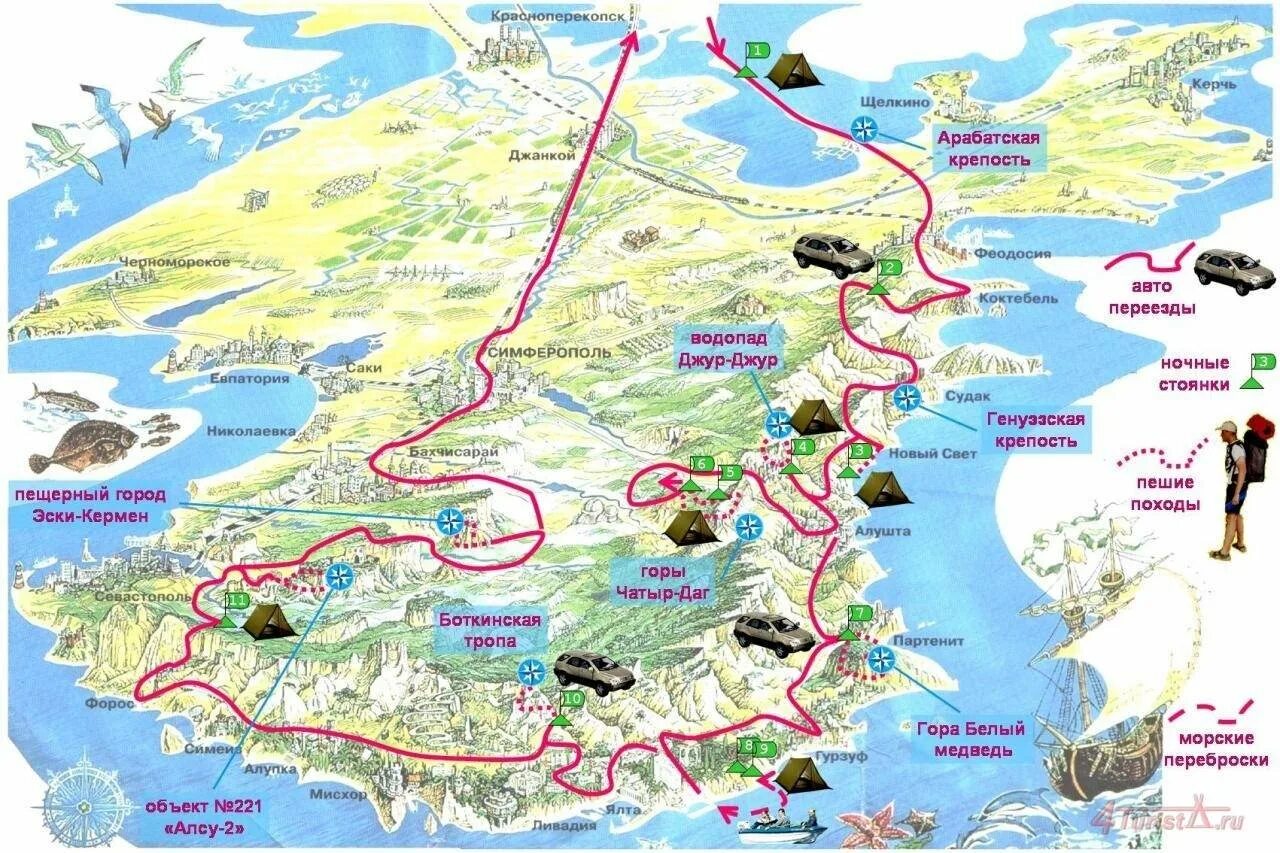 Карта крымских дорог. Крым на карте достопримечательности с достопримечательностями. Достопримечательности Крыма на карте. Туристическая карта Крыма с маршрутами. Крым. Туристическая карта.
