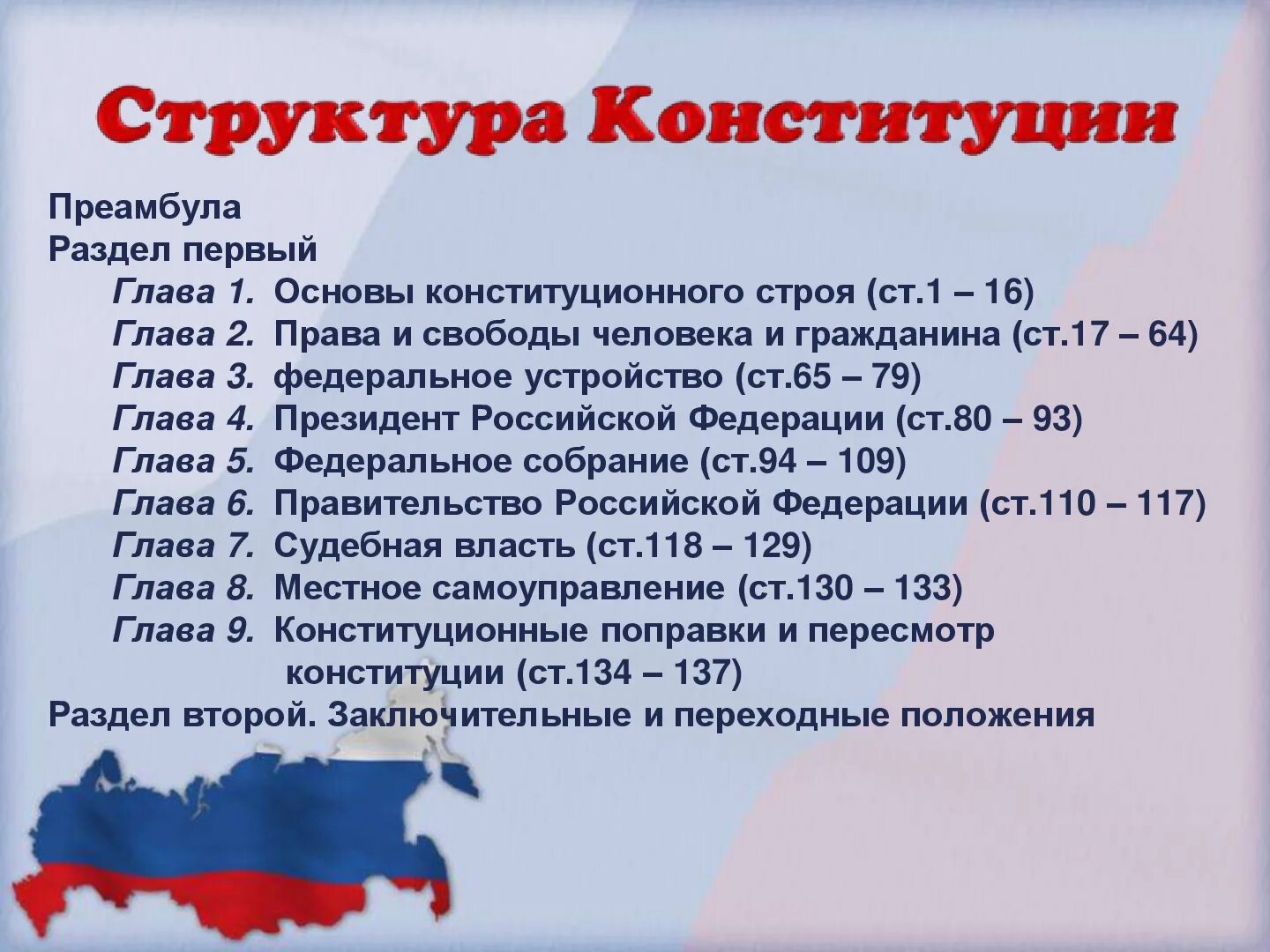 Сколько статей в 1 главе конституции. 1 глава конституции.